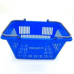 Walmart Blue Plastic Shopping Basket with Handles – Stackable Store Carry Basket